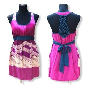 Joie Pink Silk Mini Dress w Crochet Back Boho Medium